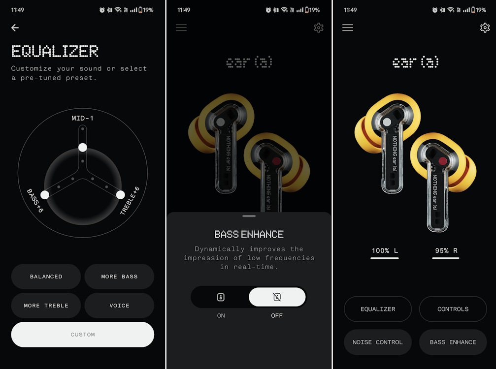 Nothing X App Interface and tweakable settings