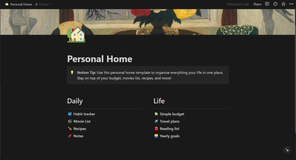Notion personal home page