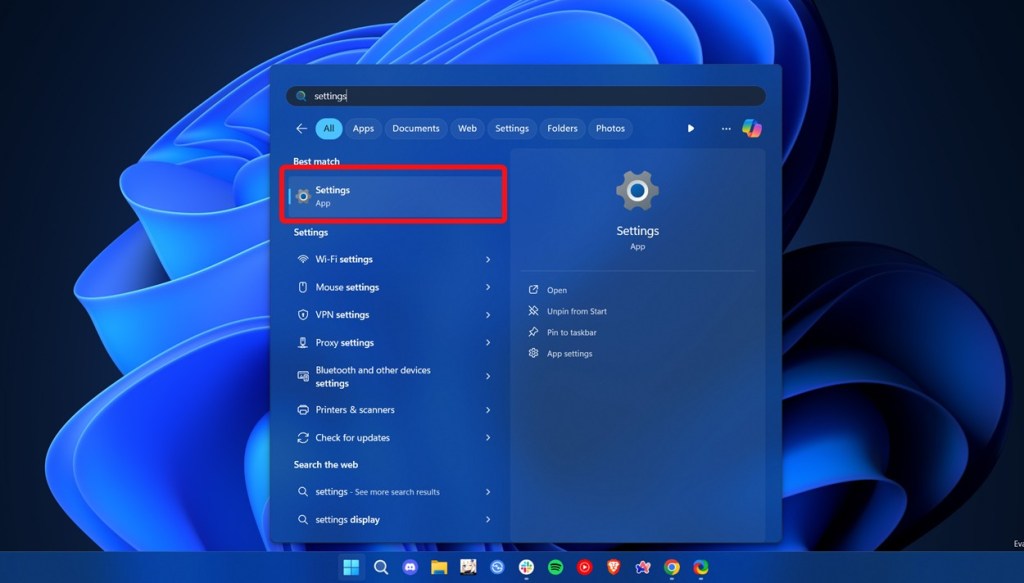 Open the Settings app - Windows 11 Safe mode