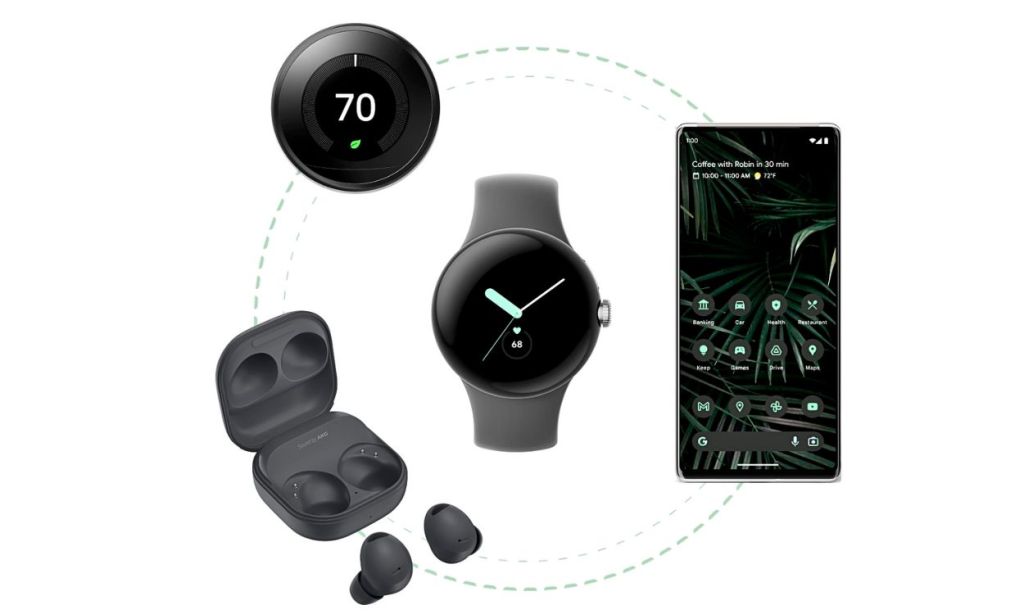 Pixel phone, pixel watch, earbuds, and thermostat