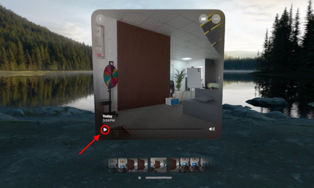Play button on a spatial video in the Vision Pro Photos app