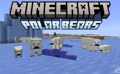 Several adult polar bears with couple cubs in Minecraft