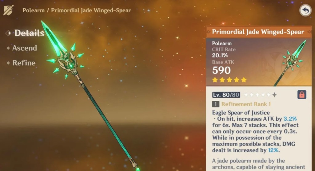 Primordial Jade Winged-Spear Weapon Genshin Impact