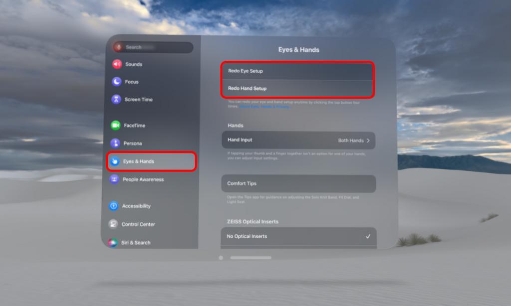 Redo eye and hand tracking through the settings on the Vision Pro