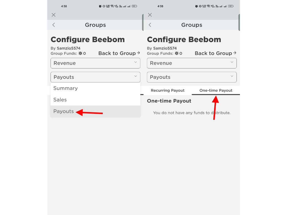 Revenue Payout Section in Roblox mobile