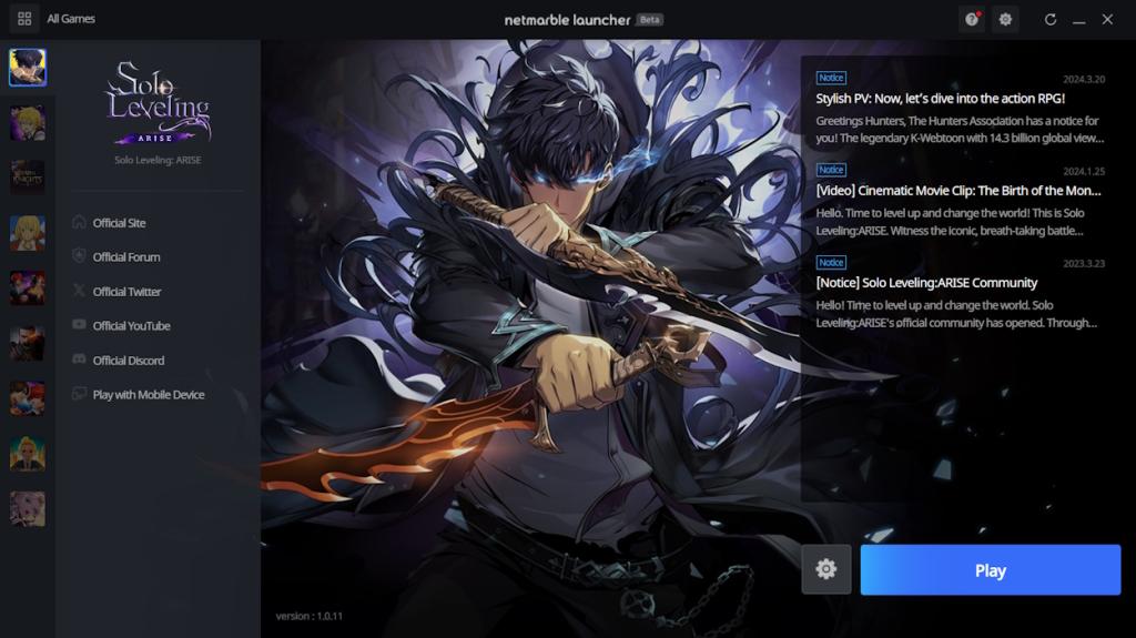 Solo Leveling: Arise's launching page