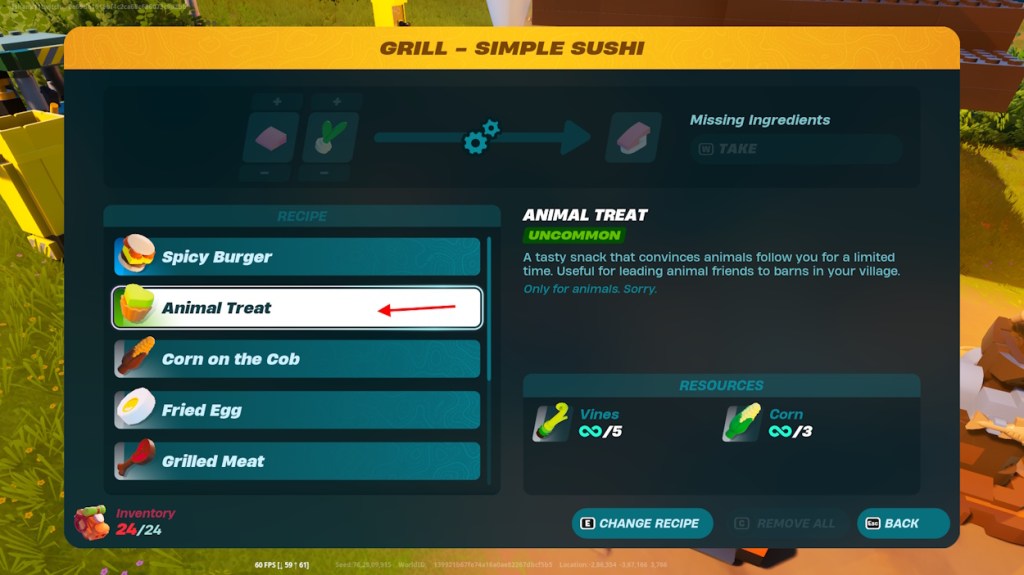 Select Recipe for Animal Treat