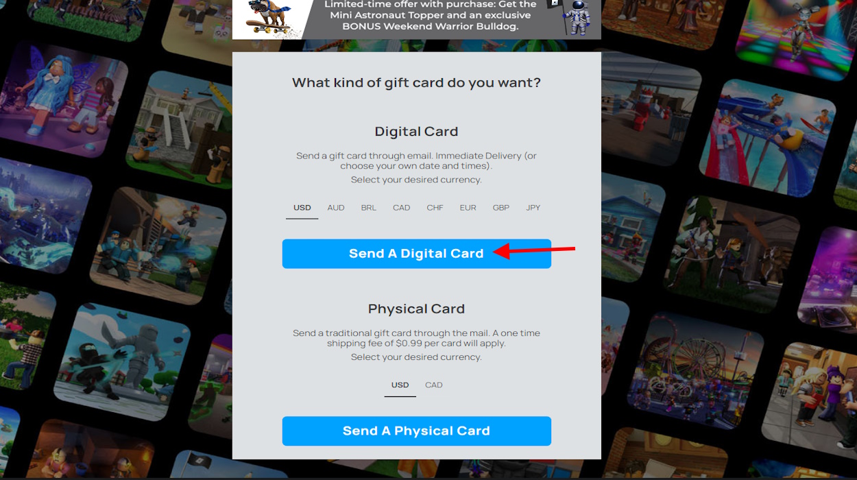 Send a digital or Physical card option