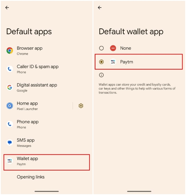 Set default wallet in Android 15 Beta 1
