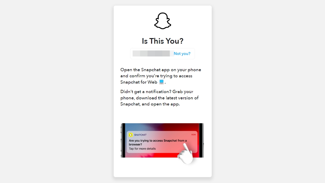 Two step verification on Snapchat Web