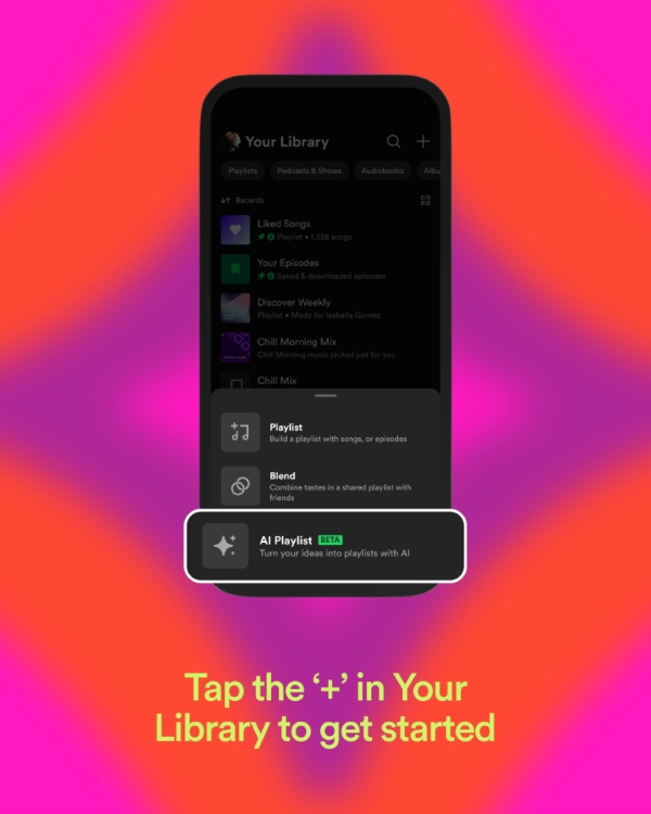 Spotify AI Playlist option in the Library tab in the app