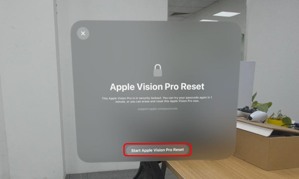 Start Apple Vision Pro Reset button