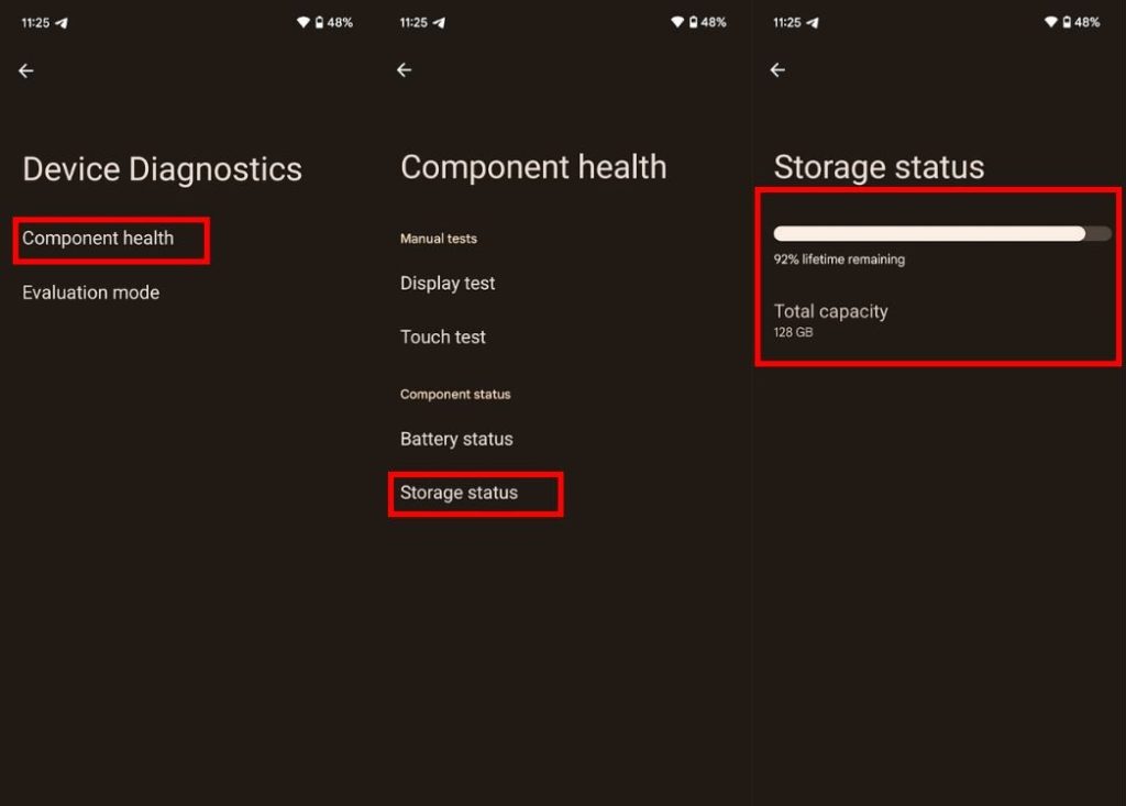Storage Status in Component Health