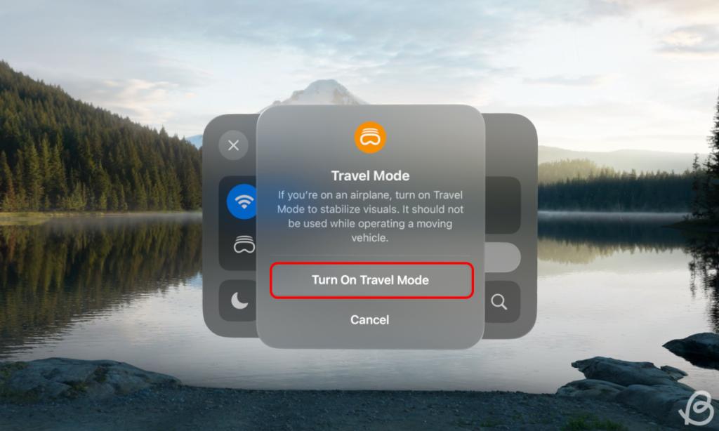 Travel Mode Turn On Confirmation Window Vision Pro