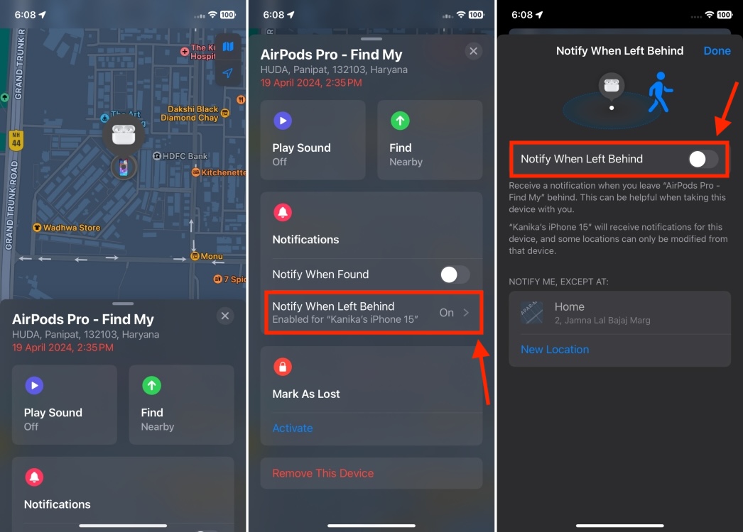 Turn Off Notify When Left Behind option for AirPods