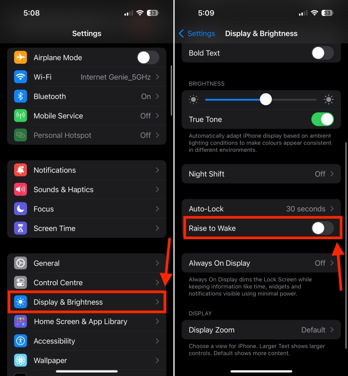 Turn off Raise to Wake on iPhone