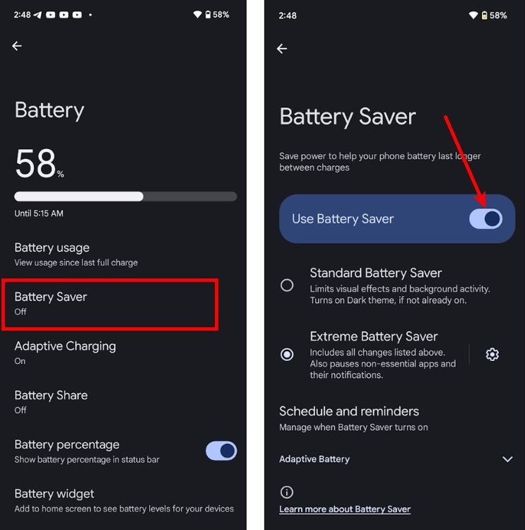 Turn off battery saver