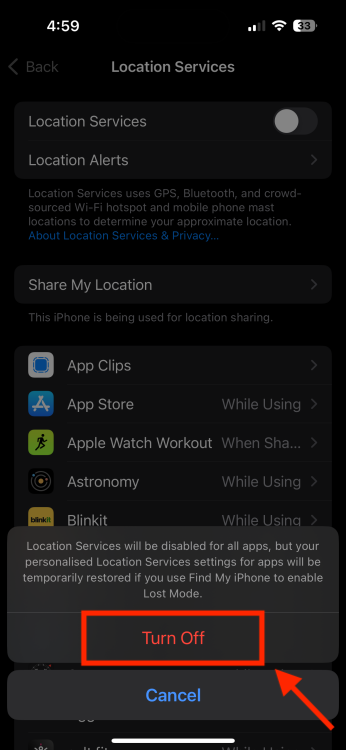 Turn off location services on an iPhone