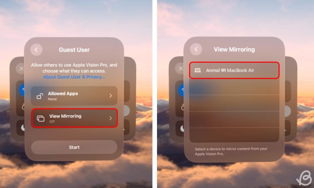 Vision Pro Mirroring Options