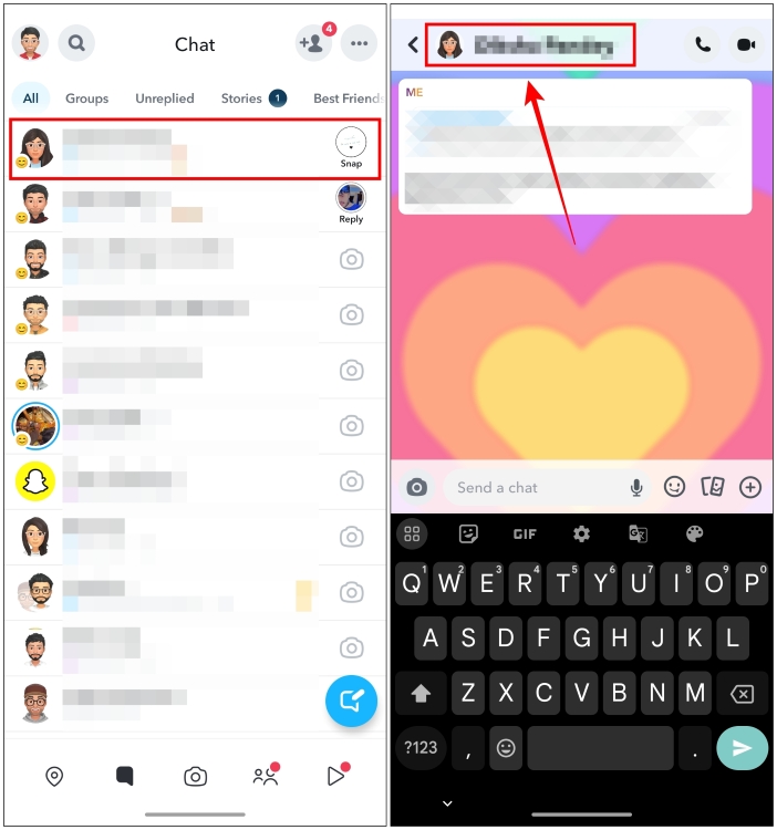 Visit your Snapchat Friend's profile page from chat window