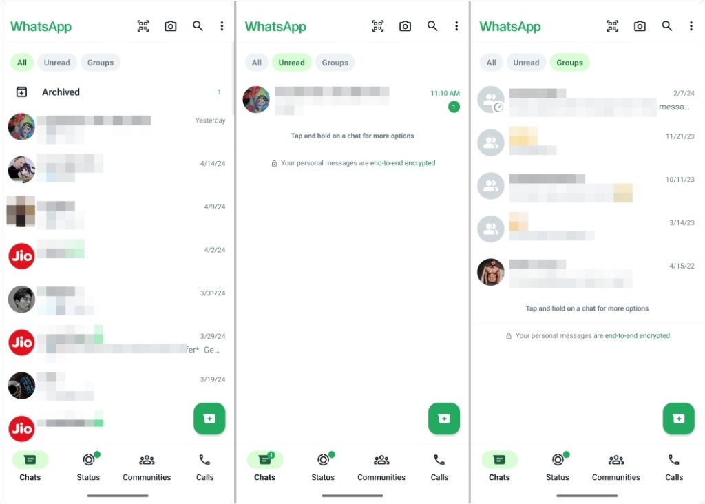 Chat filters in WhatsApp