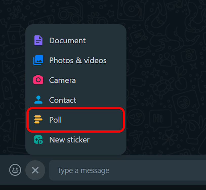 WhatsApp Poll option on web version