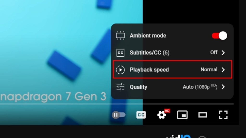 Change YouTube playback speed to 0.25 to slow down the video
