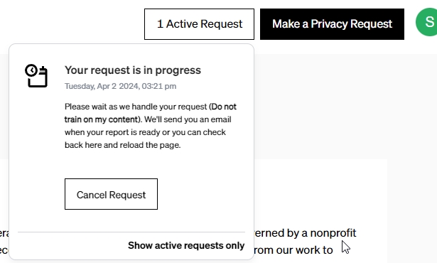active request openai privacy portal