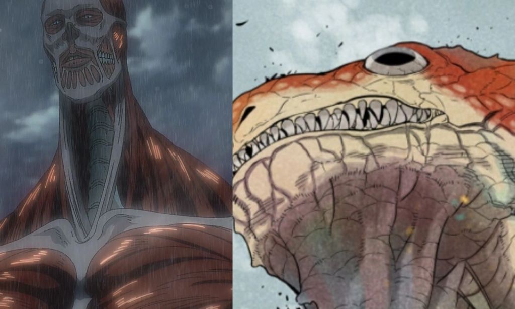 Colossal Titan and Kaiju from Attack on Titan and Kaiju No. 8