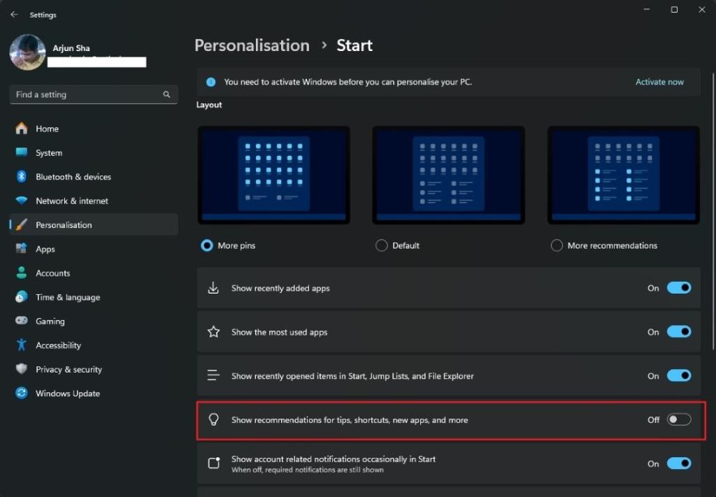 disable start menu ads in windows 11