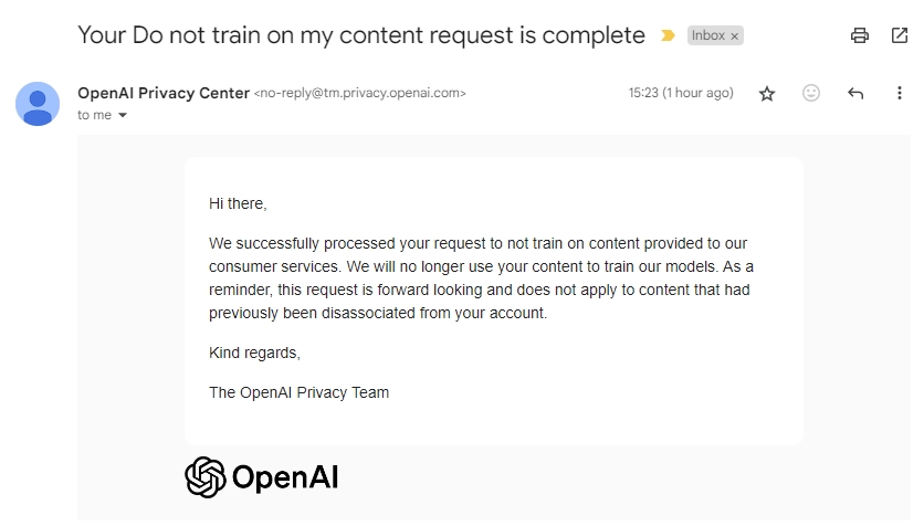 E-Mail Von Openai Bezüglich Fehlender Trainingsdaten Für Meine Inhalte