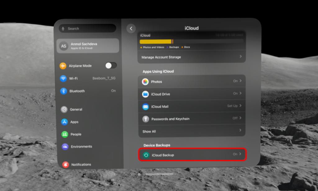 iCloud Backup Vision Pro