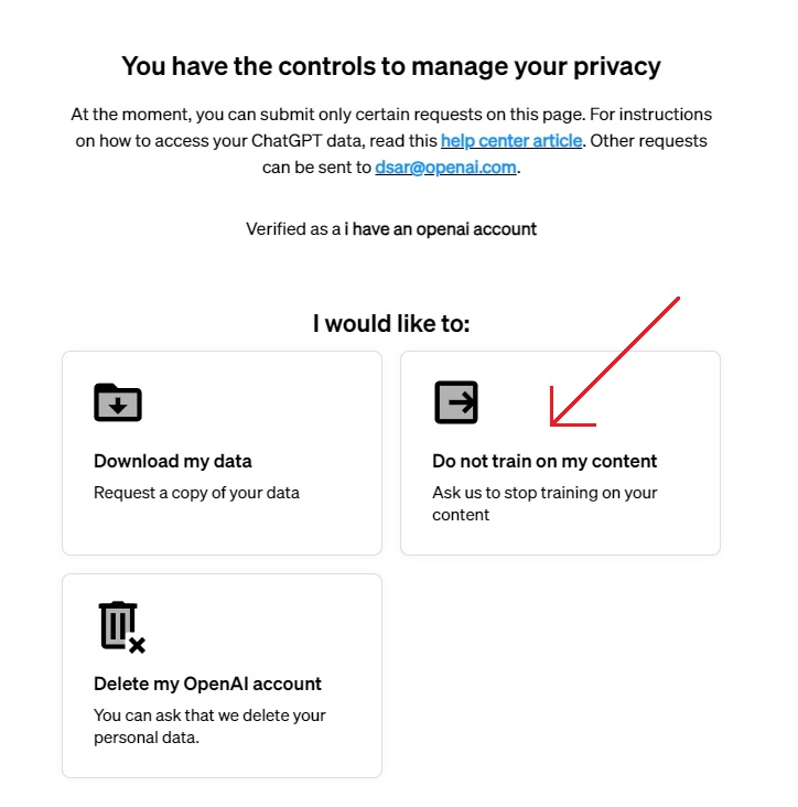 openai privacy portal page do not train on my content