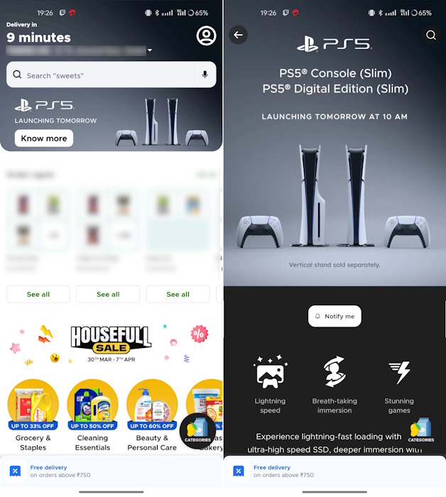 ps5 on blinkit app in india