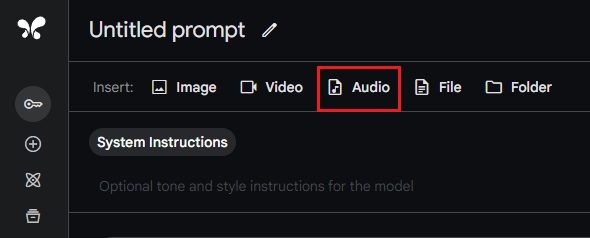 upload audio file on google ai studio