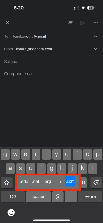Access web domains in iPhone's keyboard 
