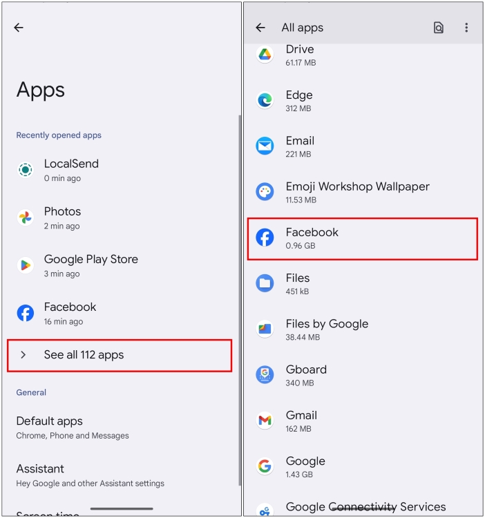 All Apps in Android Settings