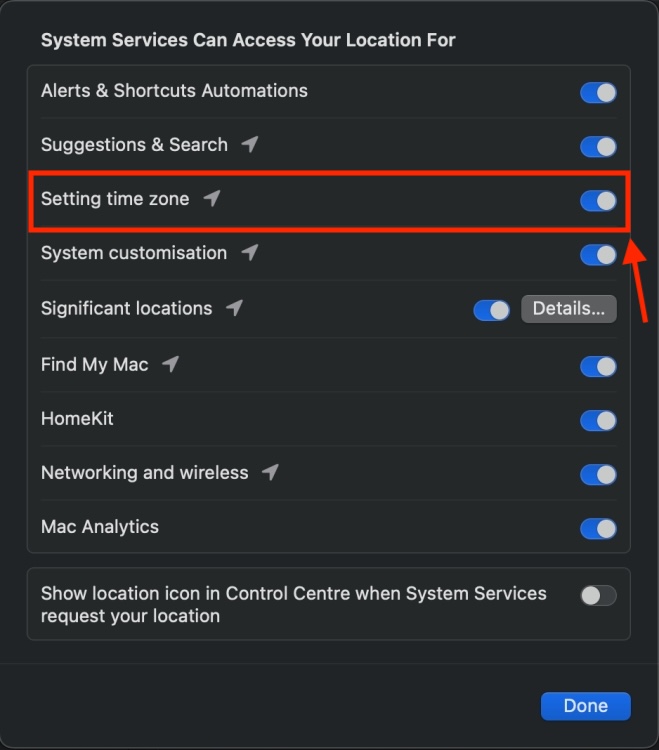 Allow System Settings to Set Time Zone using your Current Location