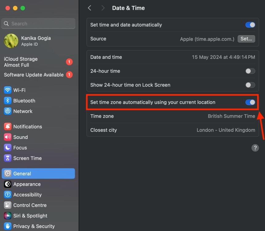 Allow your Mac to set time zone automatically using your current location 