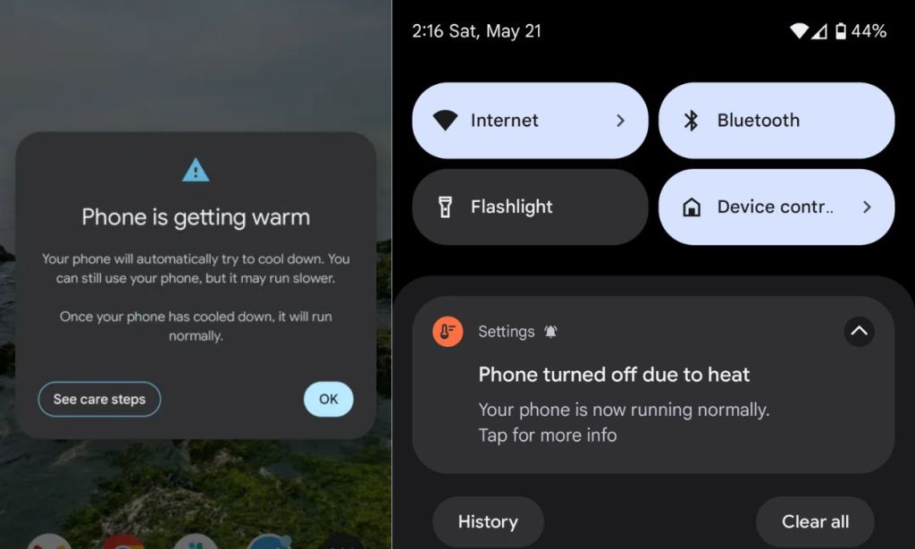 Android phone heating up warnings