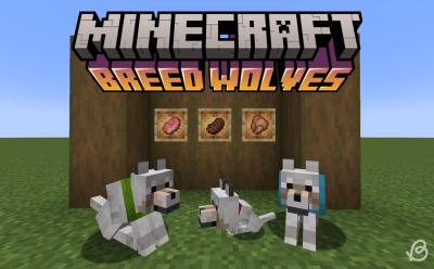 Two adult wolves and a baby wolf in Minecraft