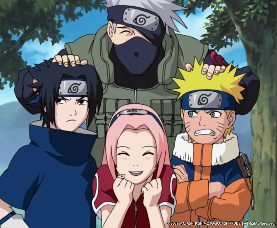 Naruto, Sasuke, Sakura and Kakashi in Naruto classic.