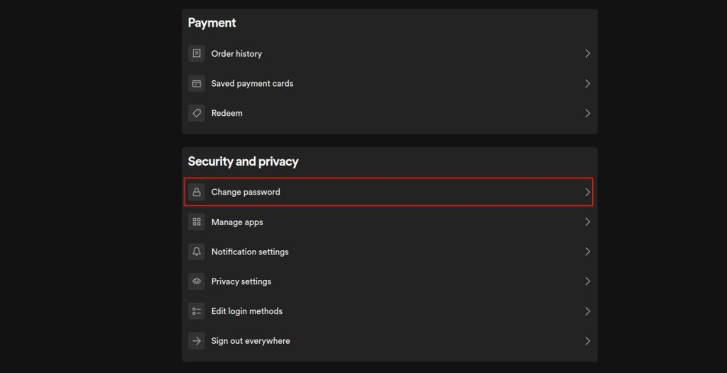 Change Password spotify settings