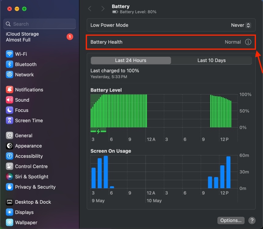 Check battery health on Mac
