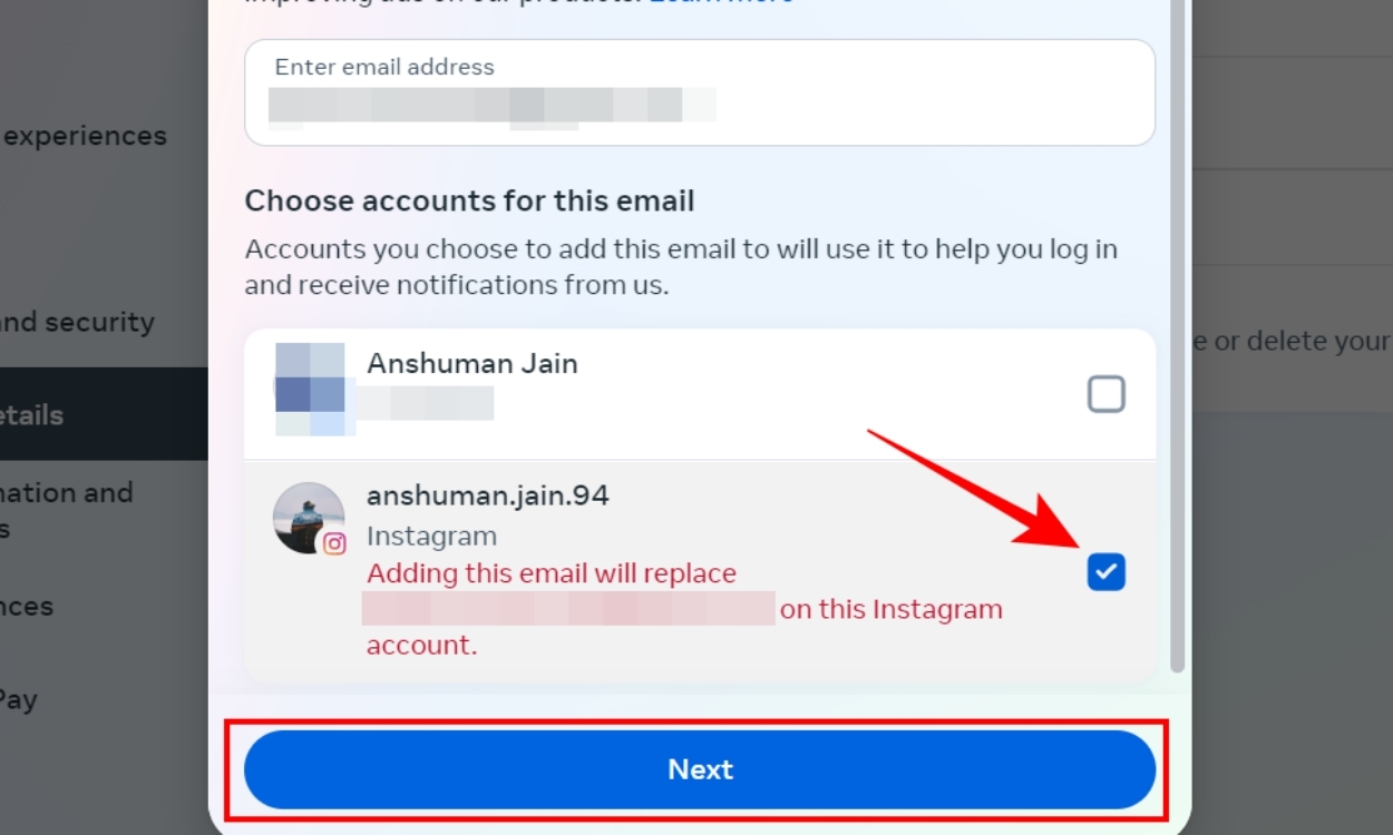 Choose Account to Change Email