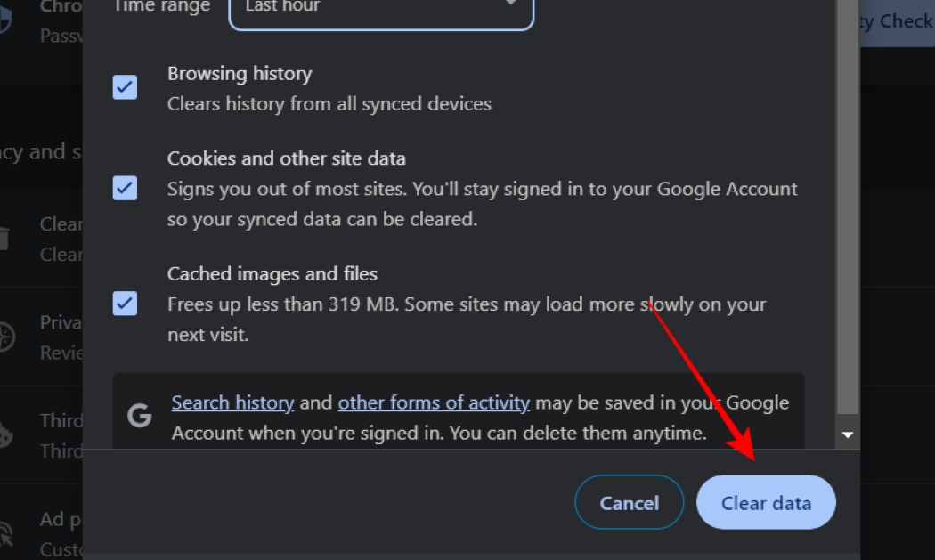 Clear cache and cookie data in Chrome to fix Spotify Upstream Request Timeout