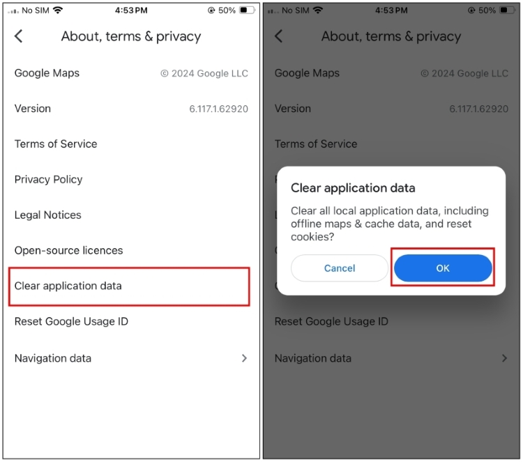 Clear Google Maps Cache iOS