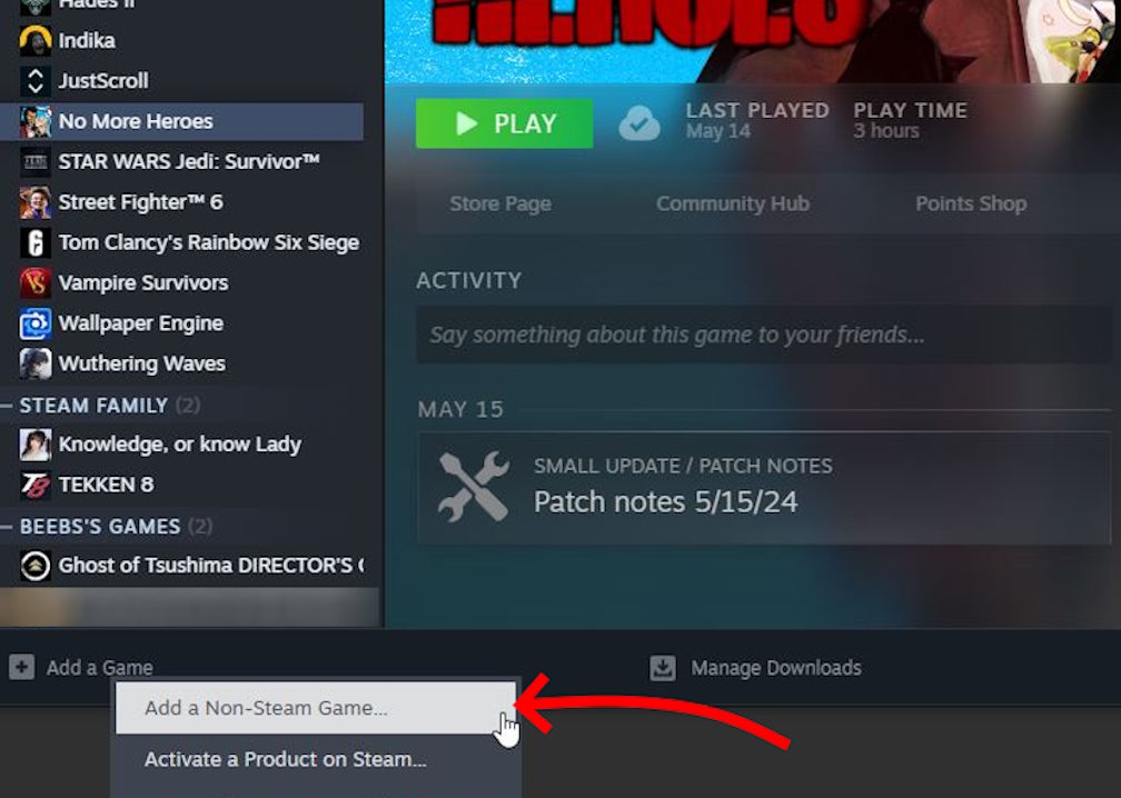 Click on the bottom-right and select the add a non-steam game option