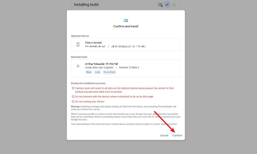 Confirm install Android 15 Beta 2'
