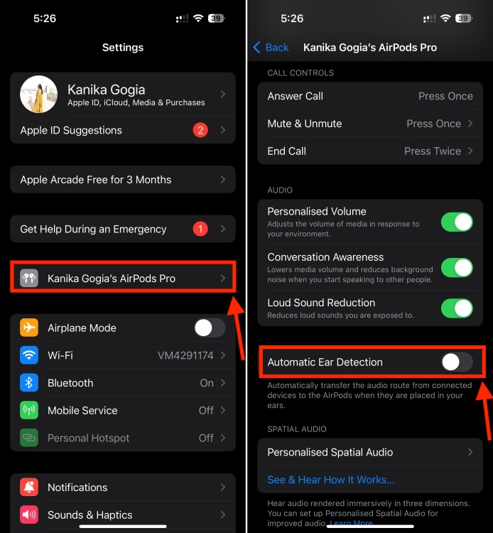 Disable Automatic Ear Detection on AirPods